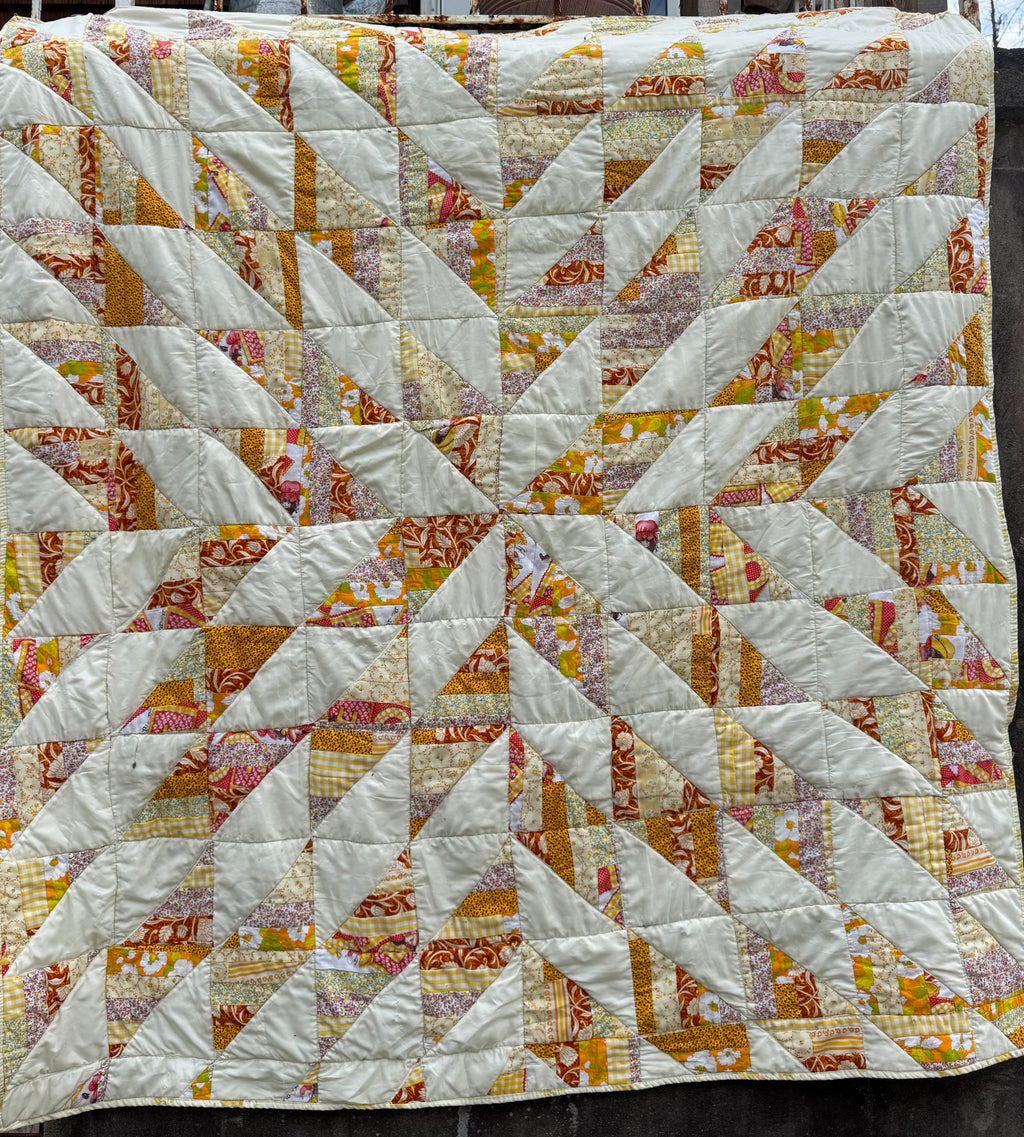 Daydream Quilt made from vintage fabric scraps from 1960's-1970's