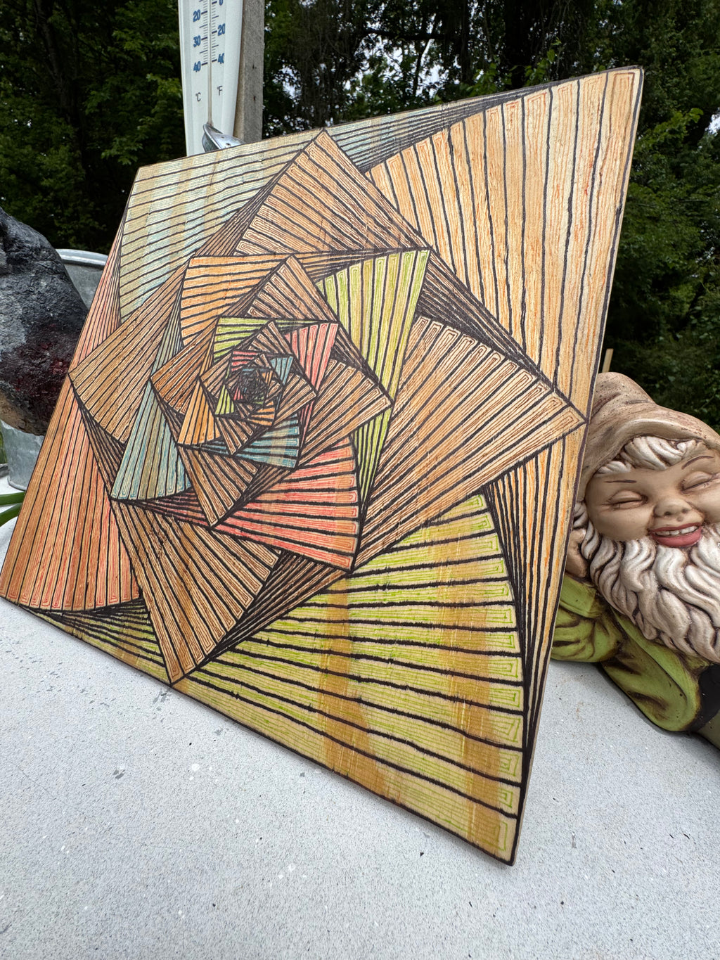 Geometric Squares, Line Work Art on Wood