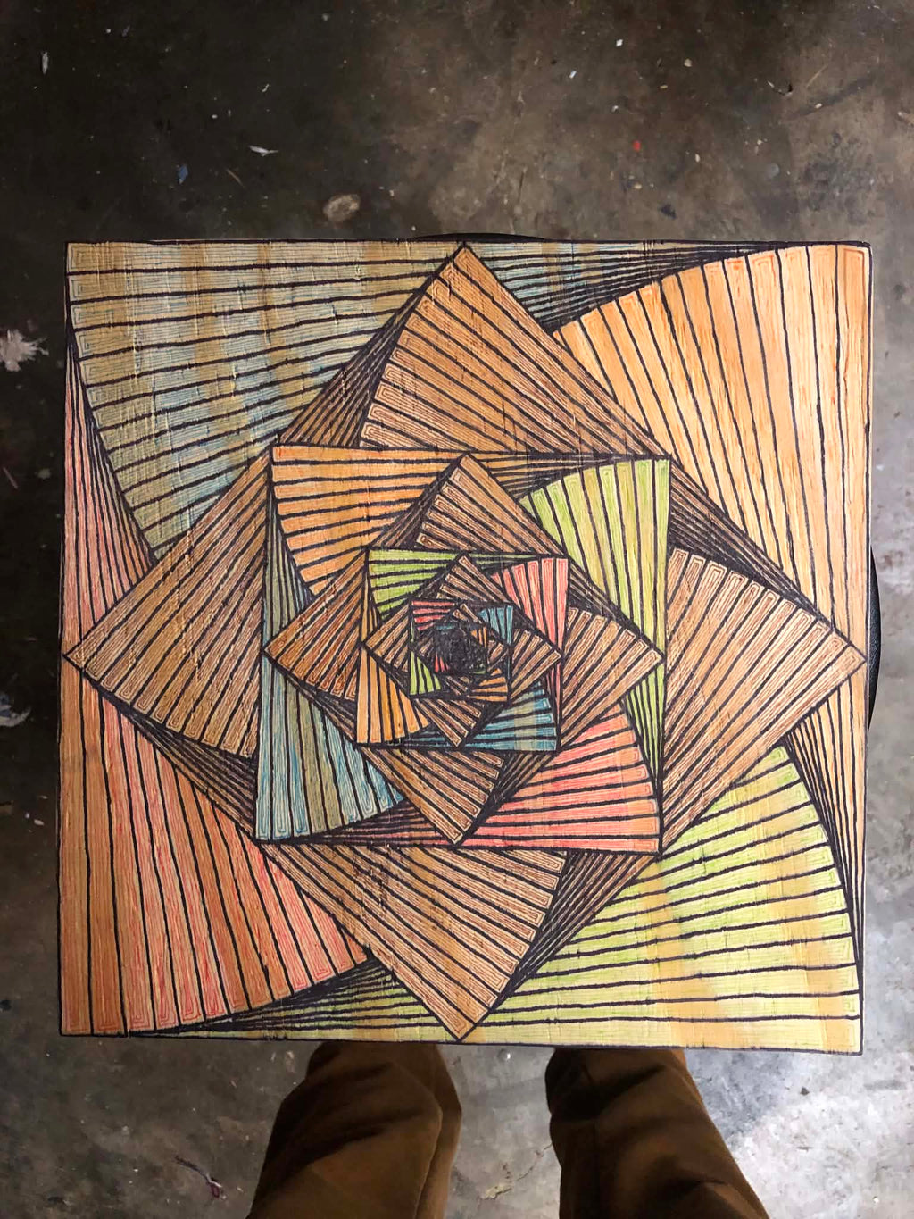 Geometric Squares, Line Work Art on Wood