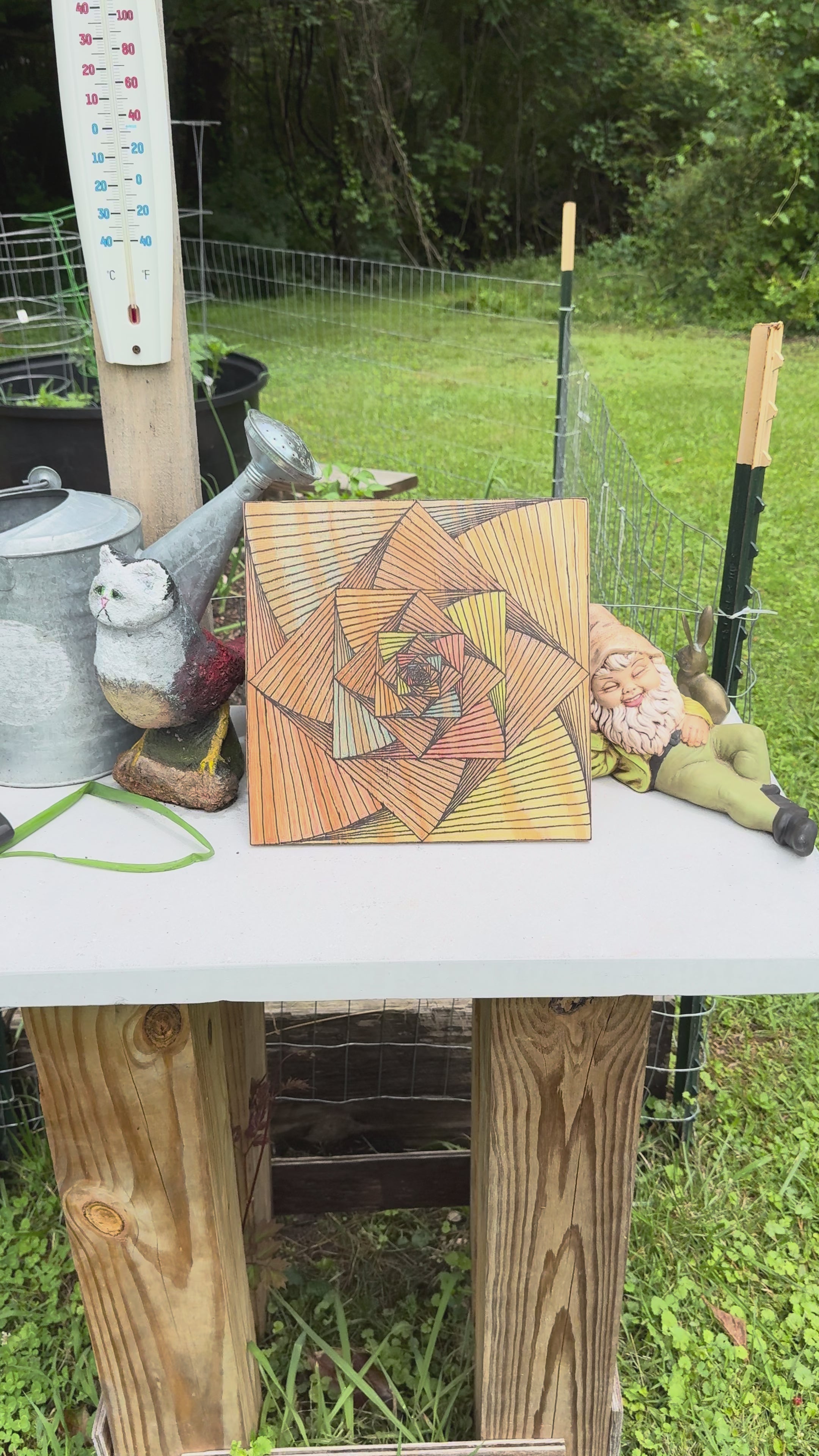 Geometric Squares, Line Work Art on Wood